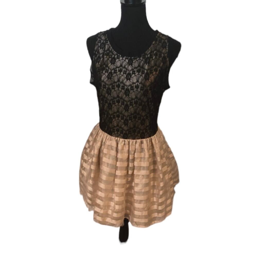 AGB Dress Black Lace and Champagne Ball Gown with Tulle Size Small